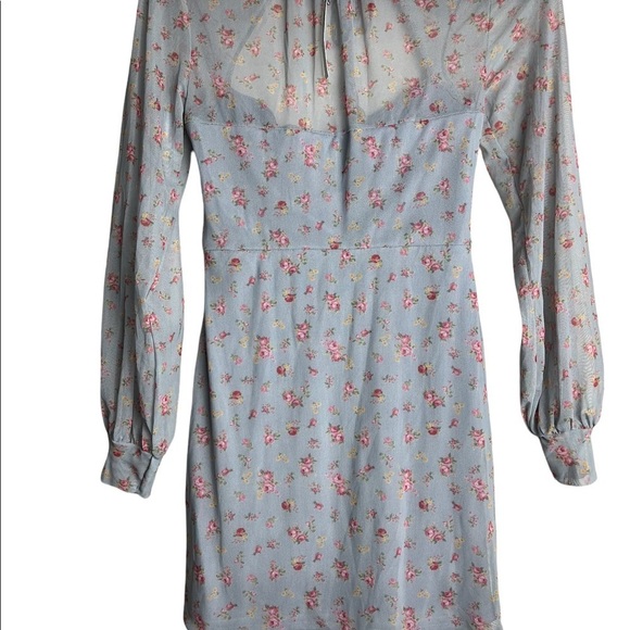 ASOS Mesh Floral Long Sleeve With Diamond Cut Out On The Chest / Size-6 - Picture 5 of 11